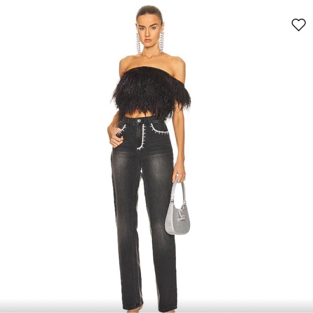 New with tags! AREA crystal embellished denim with back slit and heart shape